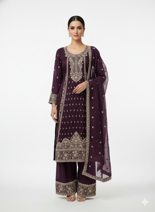 Zari and zarkan work detailing on ready to wear suit set