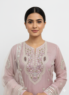 Ladies suit design in organza fabric with fine hand embroidery