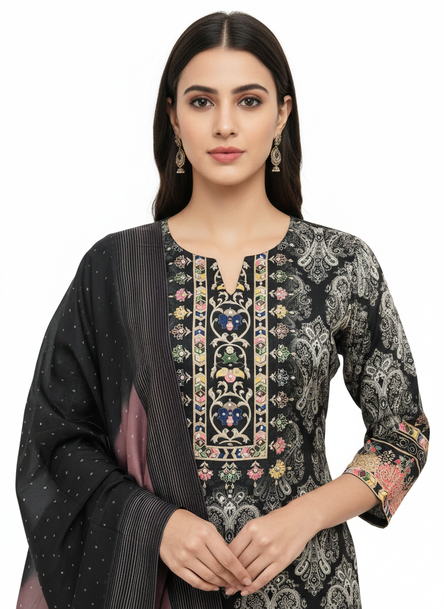 Elegant Muslin Printed Rayon Pant Suit Set