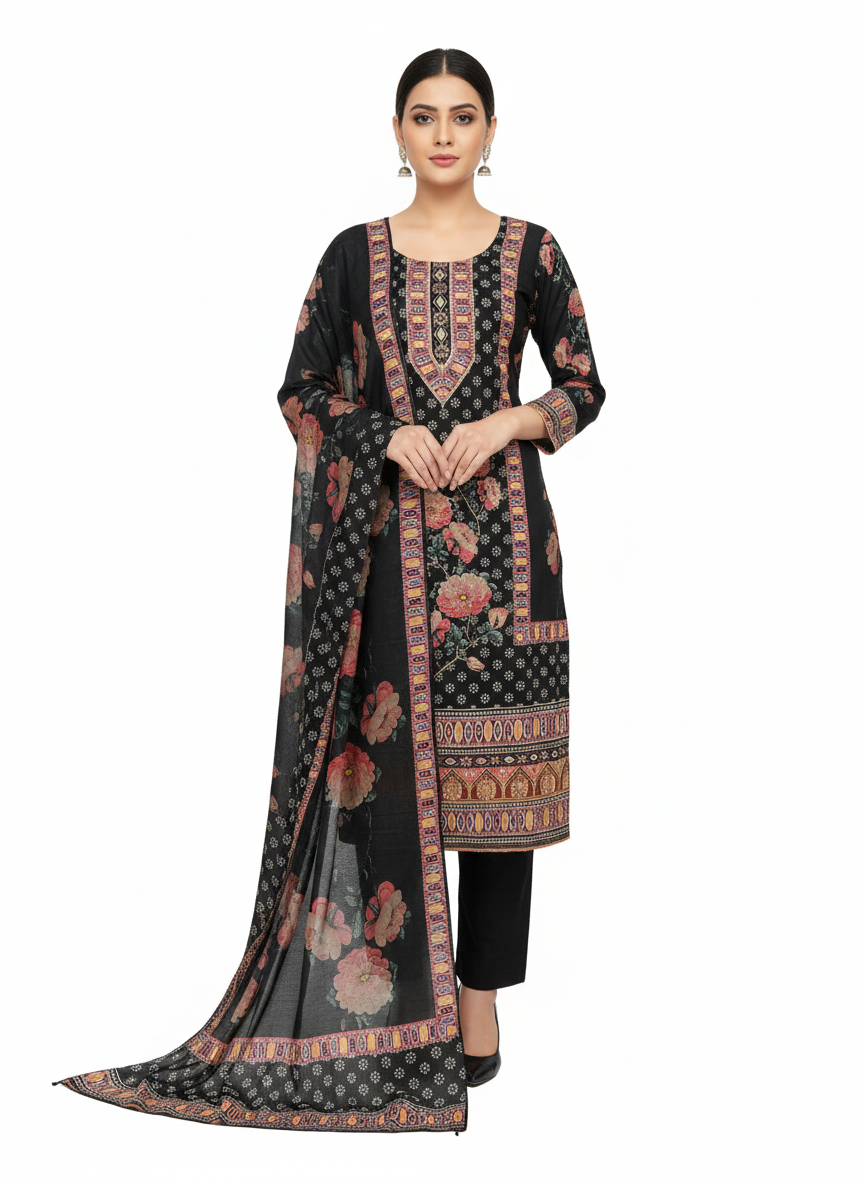 Ladies suits online India printed muslin rayon suit set