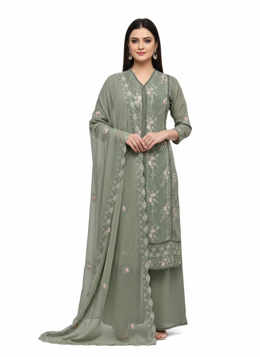 Resham multi embroidery detailing on sharara suit set