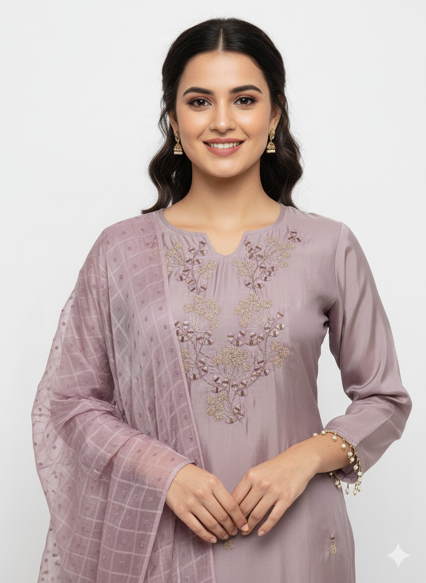 Smooth drape fendy fabric suit set designed for comfort