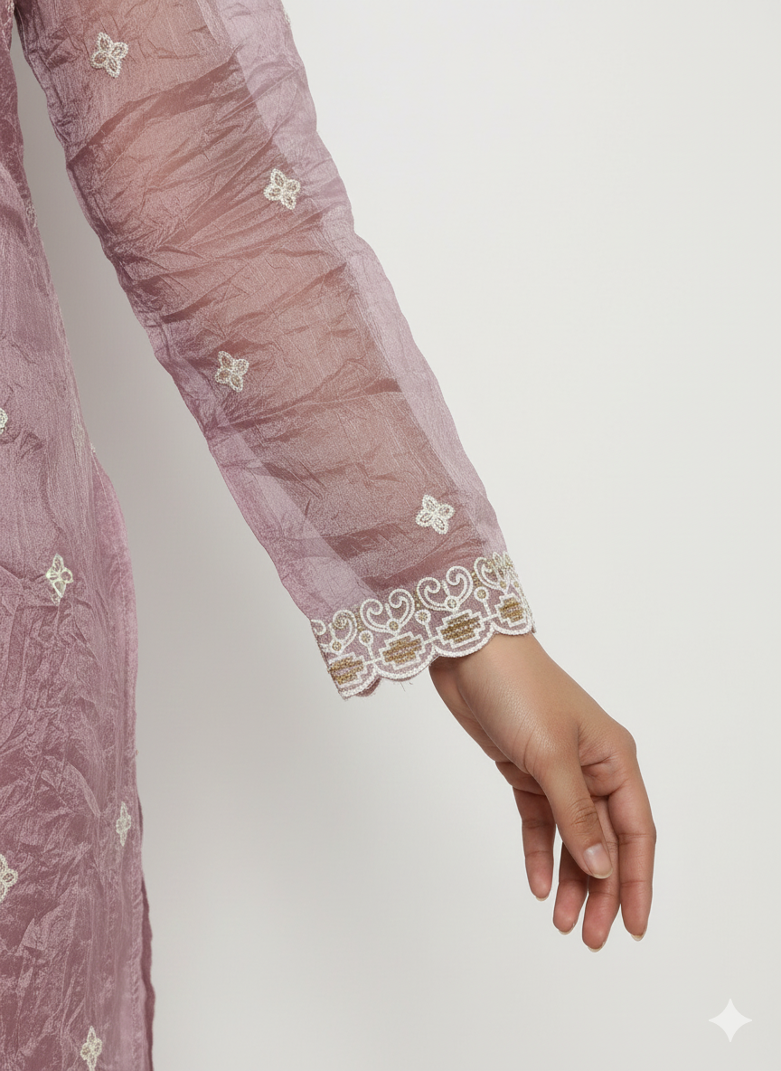 Elegant Glass Organza Unstitched Suit Set with Zari & Zarkan Work