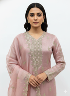 Pakistani Glass Organza Suit with Dupatta Work – Thread & Zarkan Embroidery