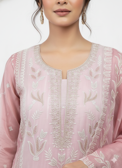 Shimmer fabric party wear ladies suit with heavily embroidered palazzo