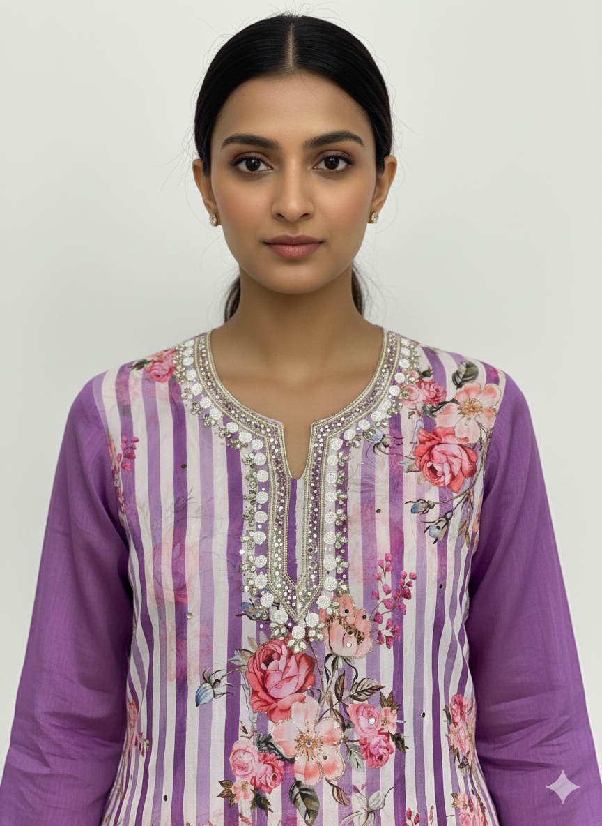 Traditional ladies suit with elegant worked dupatta