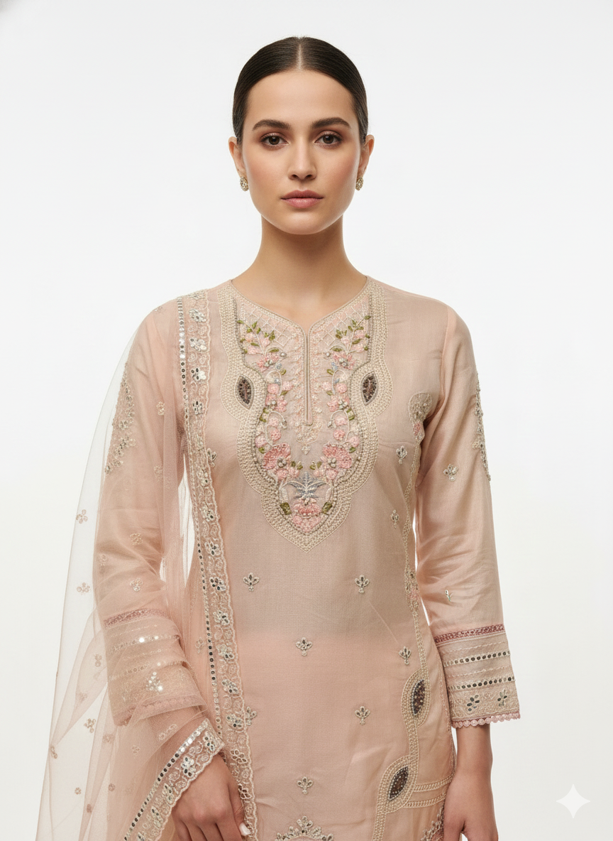Premium Stitched Pakistani-Inspired Suit with Handcrafted Zari Work