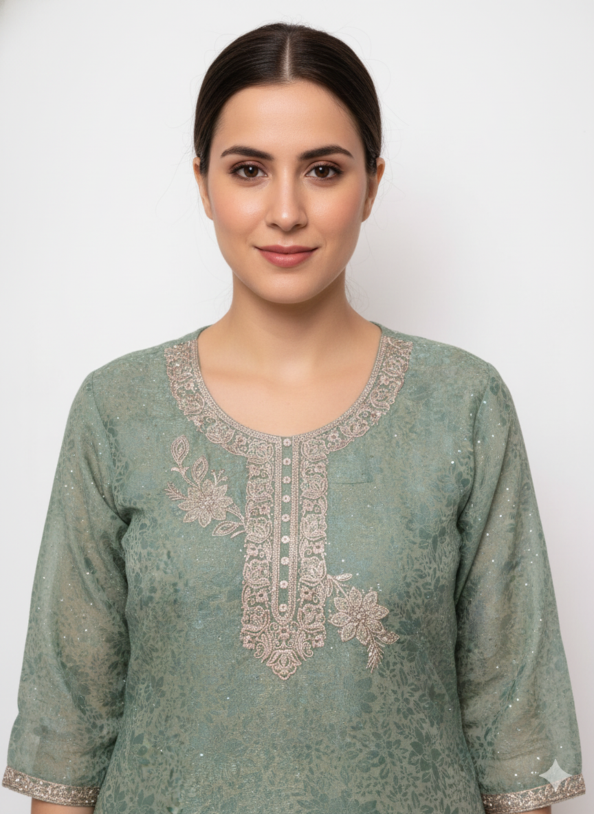 Urban Diva- Fancy Unstitched Suit With Pure Bottom in Korean Fendy silk Fabric with Digital Print Dupatta