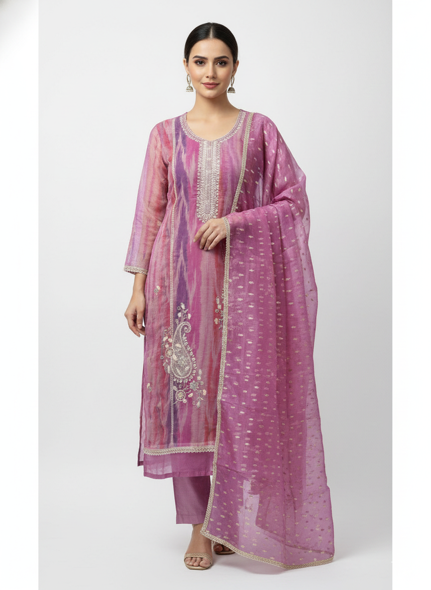 Festive wear ladies suit in printed organza fabric