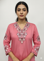 Soft Shine Cotton-Feel Semi-Stitched Suit with Embroidery & Organza Dupatta