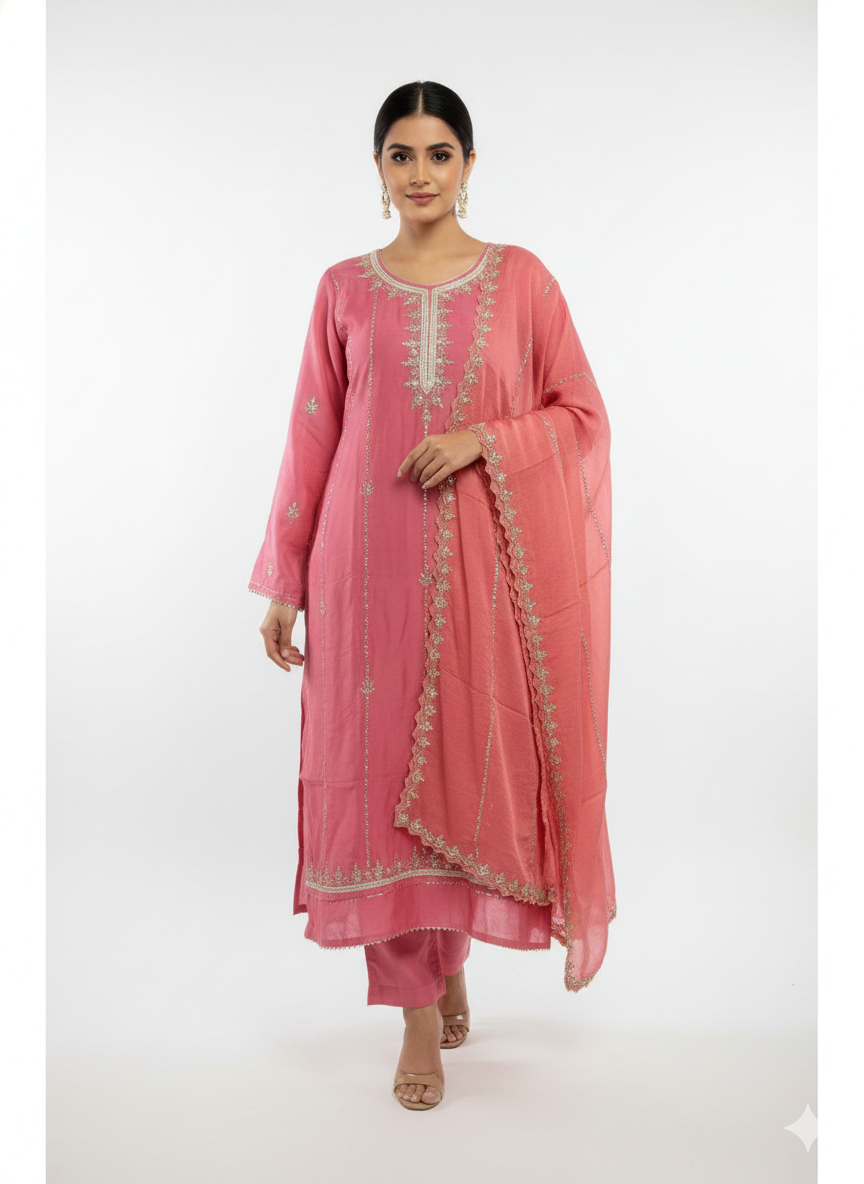 Handworked Organza Unstitched Suit with Cutdana & Zarkan Work