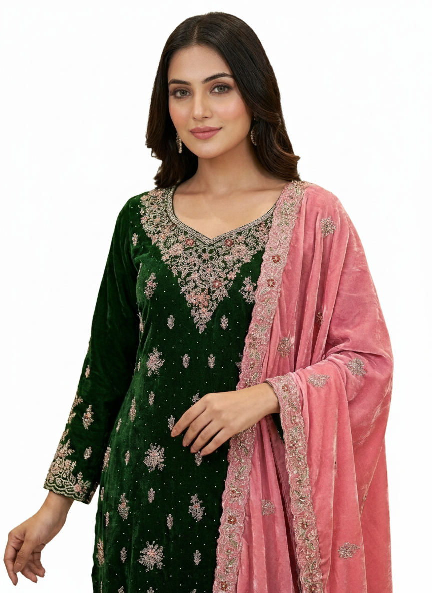 Fendy fabric readymade sharara suit with contrast work and dupatta