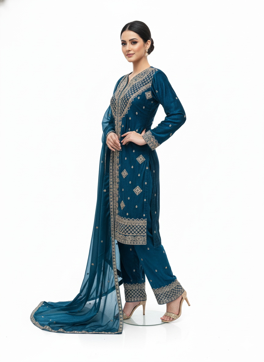 Elegant readymade fendy silk suit for festive and party occasions