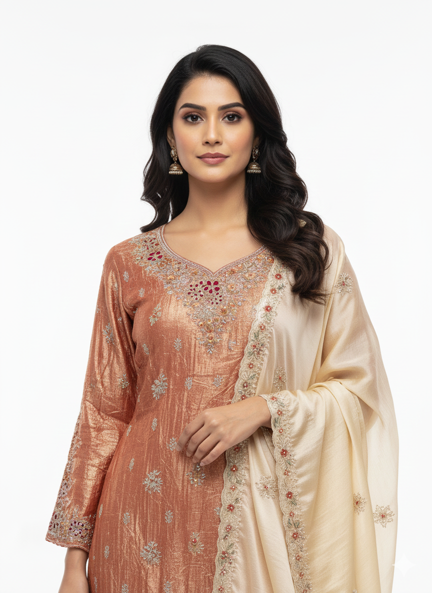 Readymade sharara with elegant contrast design in fendy fabric suit