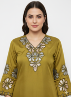 Soft Shine Cotton-Feel Semi-Stitched Suit with Embroidery & Organza Dupatta