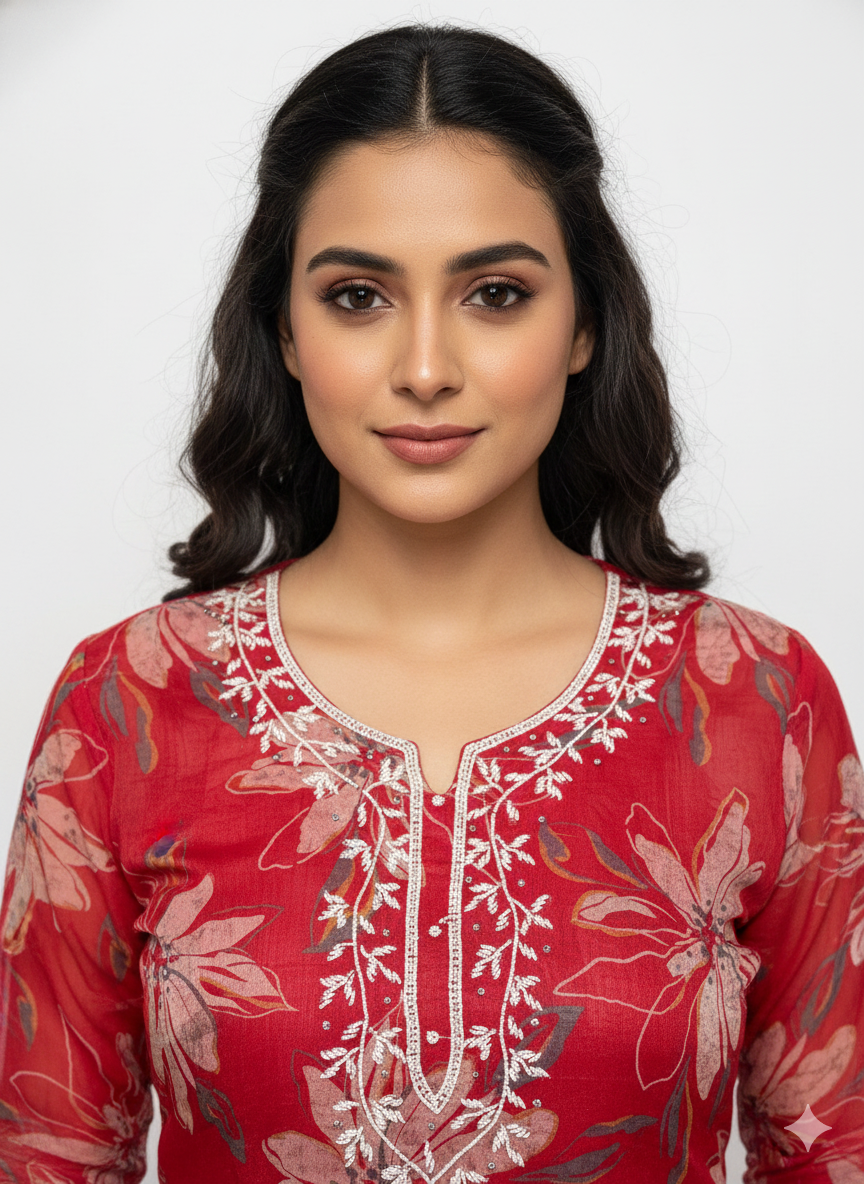 Unstitched suit set for women with organza top and rayon bottom