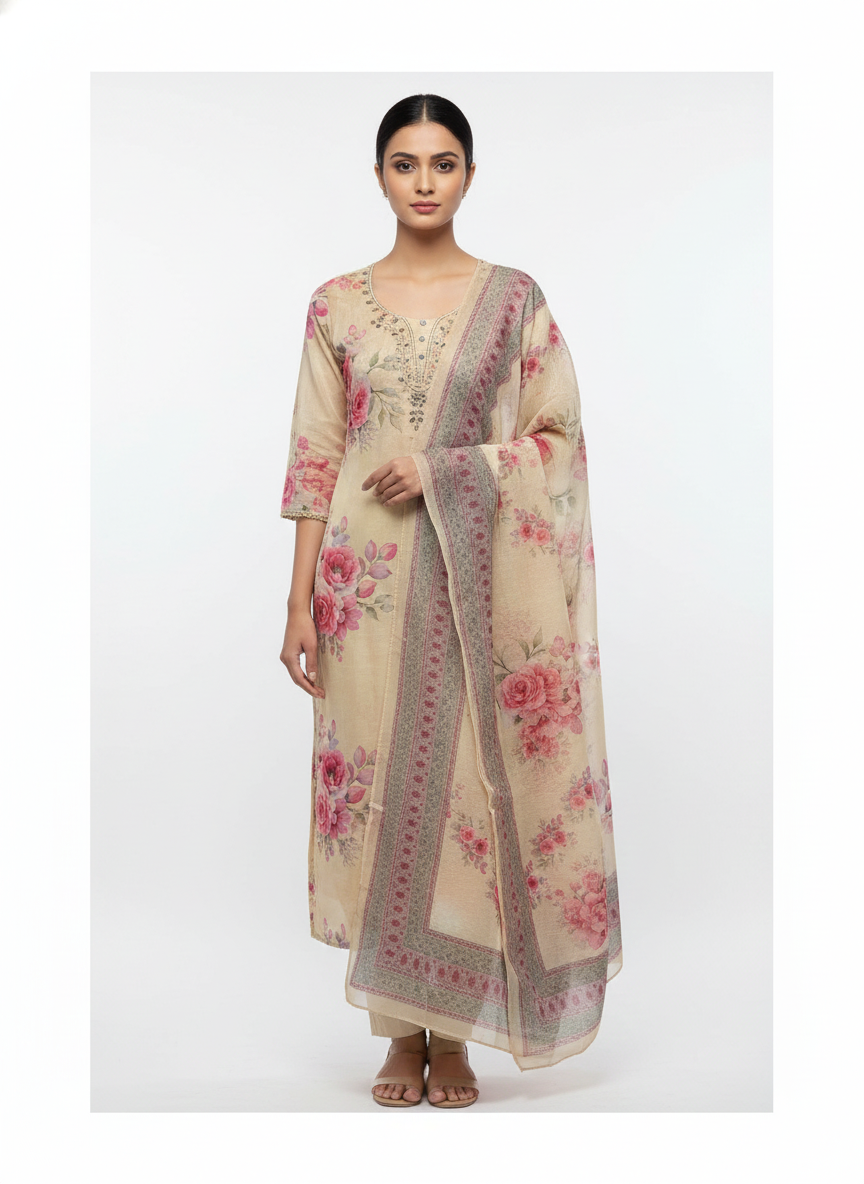 Unstitched suit set for women with modal silk top and rayon bottom