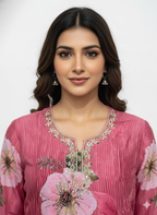 Glass Organza Floral Digital Print Unstitched Suit with Cutdana & Zarkan Handwork