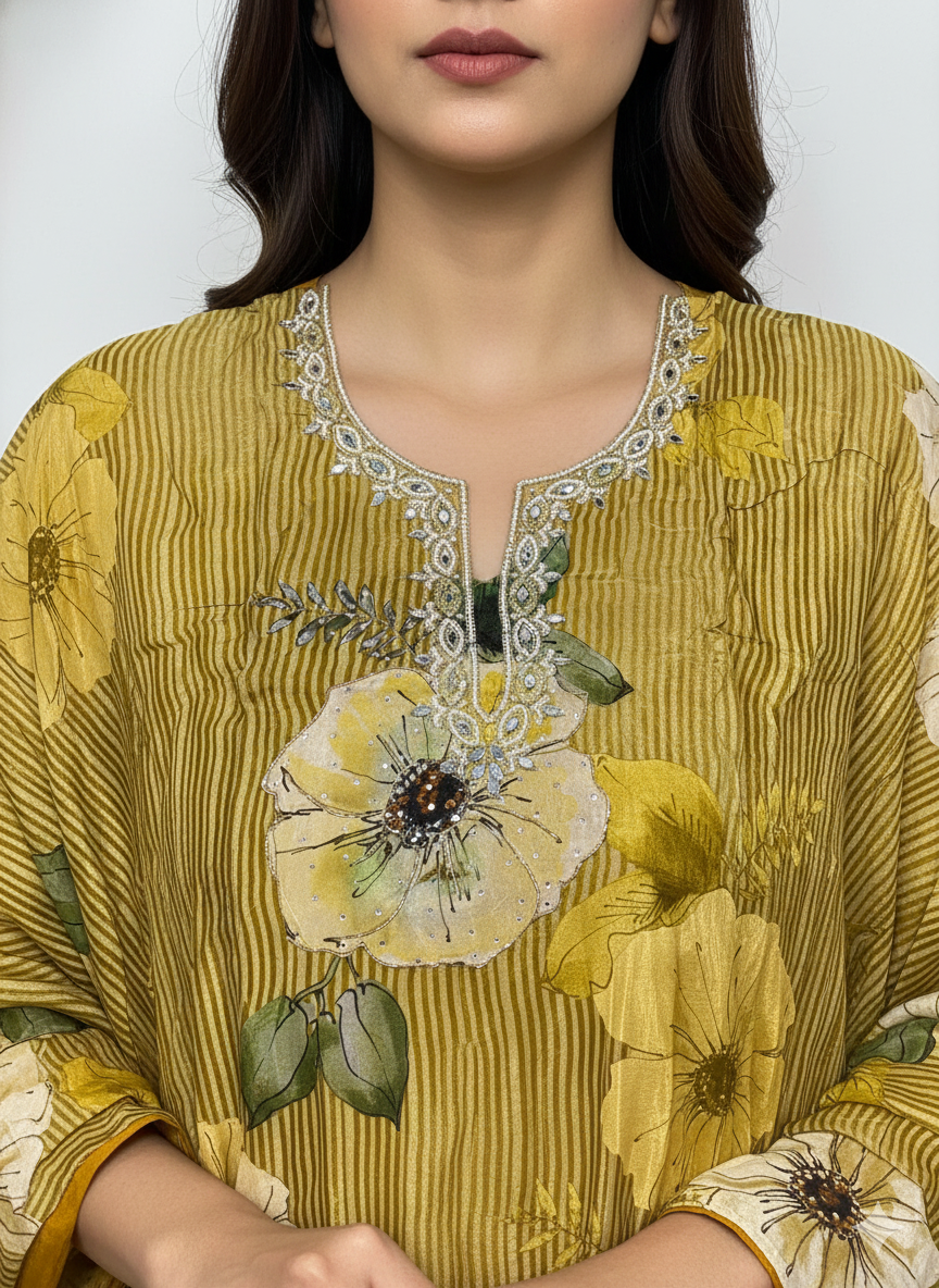 Premium handmade unstitched suit with no machine embroidery