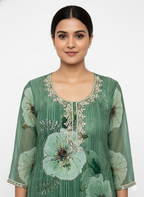 Glass Organza Floral Digital Print Unstitched Suit with Cutdana & Zarkan Handwork