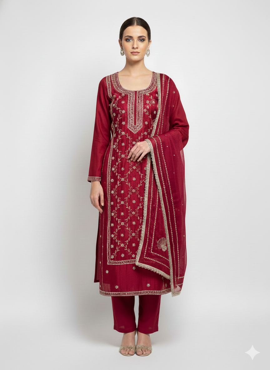 Unstitched free size suit set for women with rayon bottom fabric