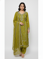 Glass organza unstitched ladies suit with cutdana bead and zarkan handwork