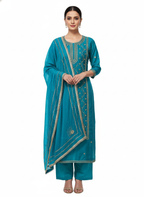 Ladies suit design featuring glass organza fabric with fine handwork