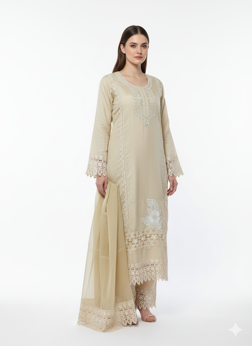 Semi stitched suit set for women with roman silk top and rayon bottom