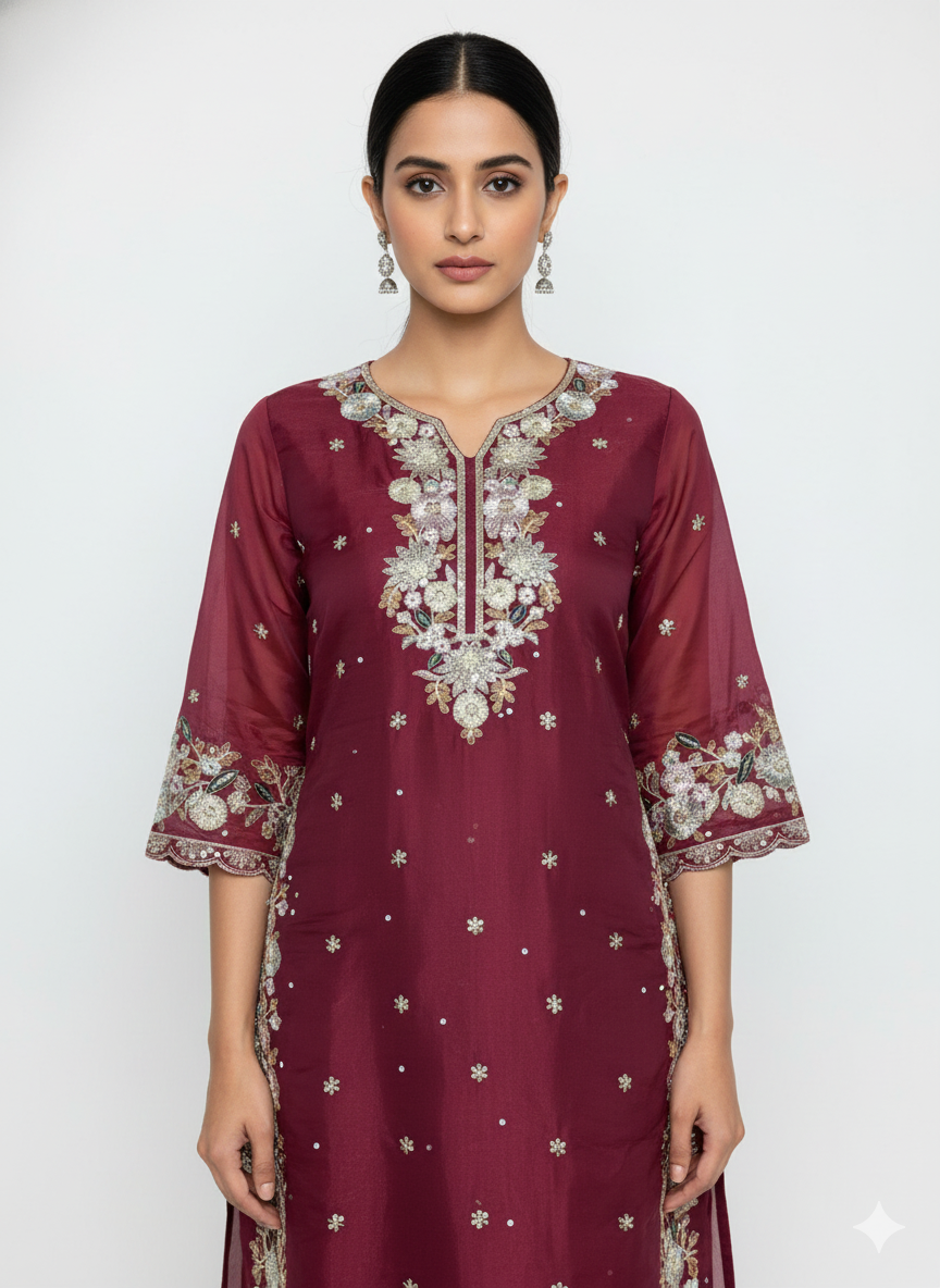 Jimmy Choo Fabric Ready-Made Suit with Heavy Embroidery & Beads Work and Butterfly Net Dupatta