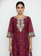 Jimmy Choo Fabric Ready-Made Suit with Heavy Embroidery & Beads Work and Butterfly Net Dupatta