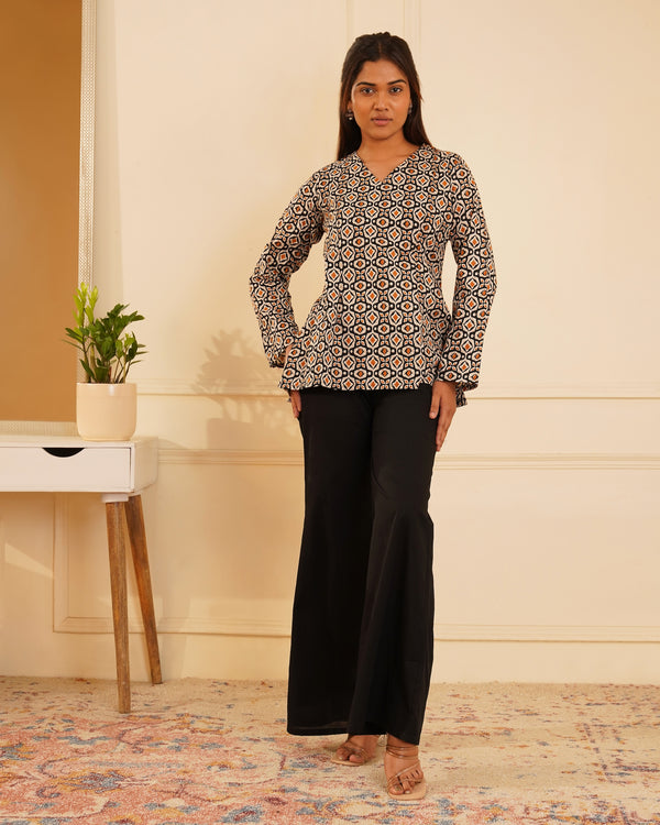 Noori Akaar Ikat Print Modest Kurti – Full Length View