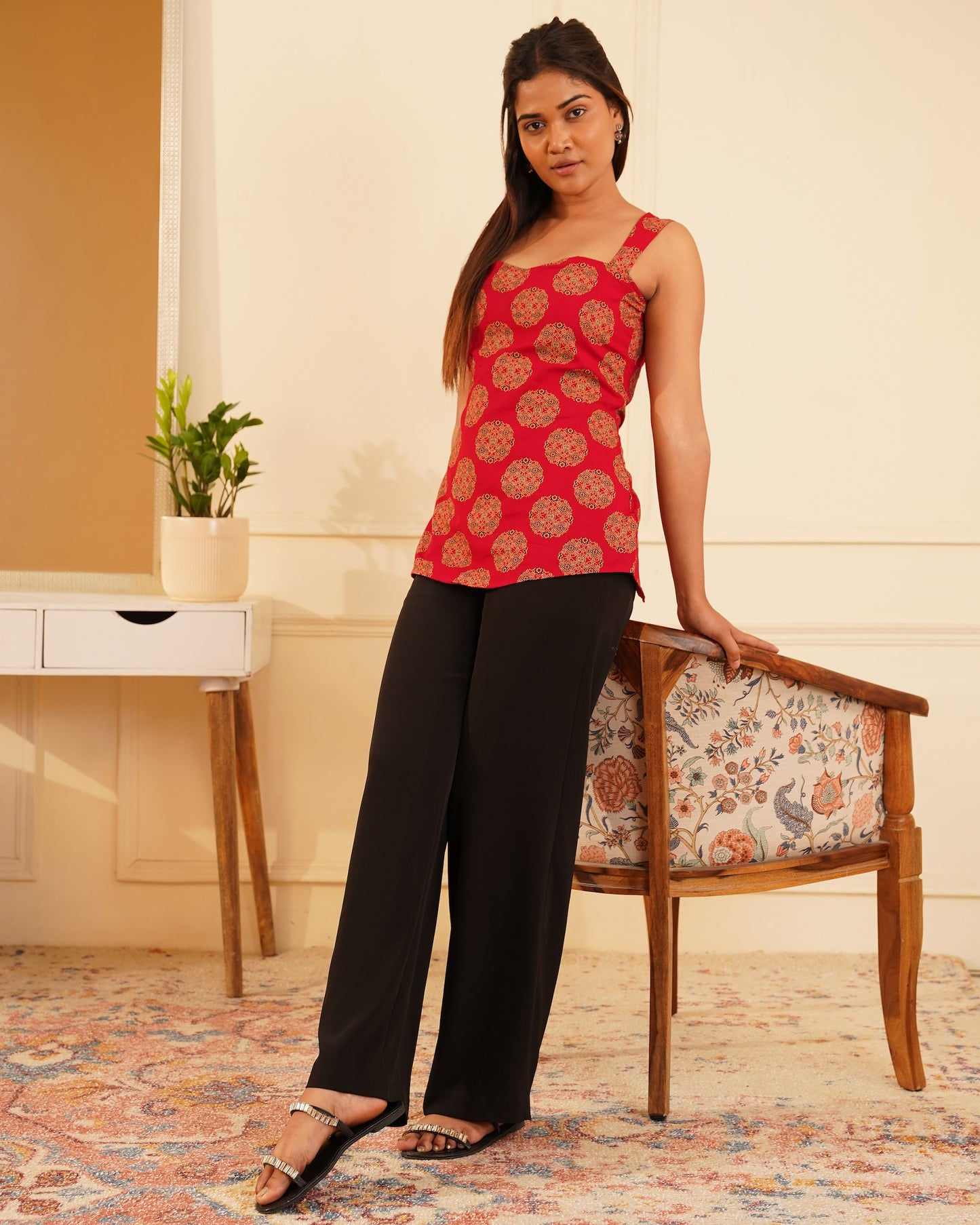 Bella Sleeveless Kurti With Back Knot – Front View | IndiZari