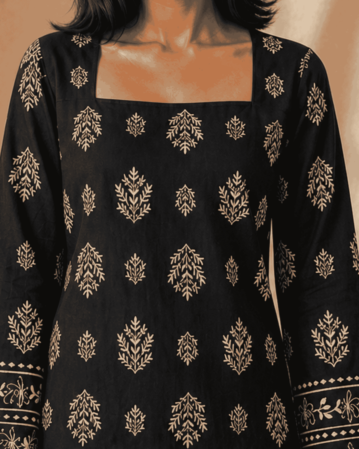 Siya – Square Neck Kurti with Mughal Buti Handblock Inspired Print