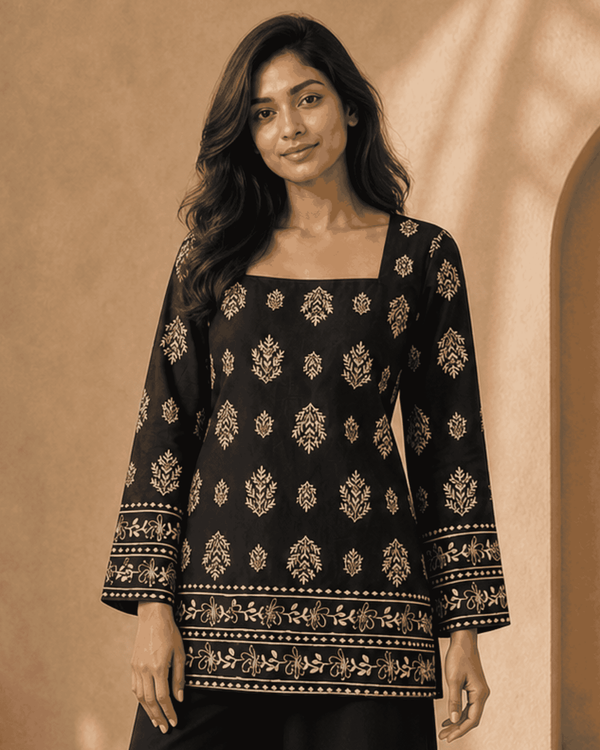 Siya – Square Neck Kurti with Mughal Buti Handblock Inspired Print