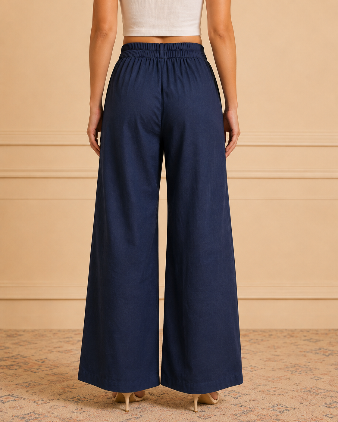 Navy Blue Pure Cotton Straight Bottom