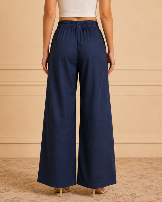 Navy Blue Pure Cotton Straight Bottom