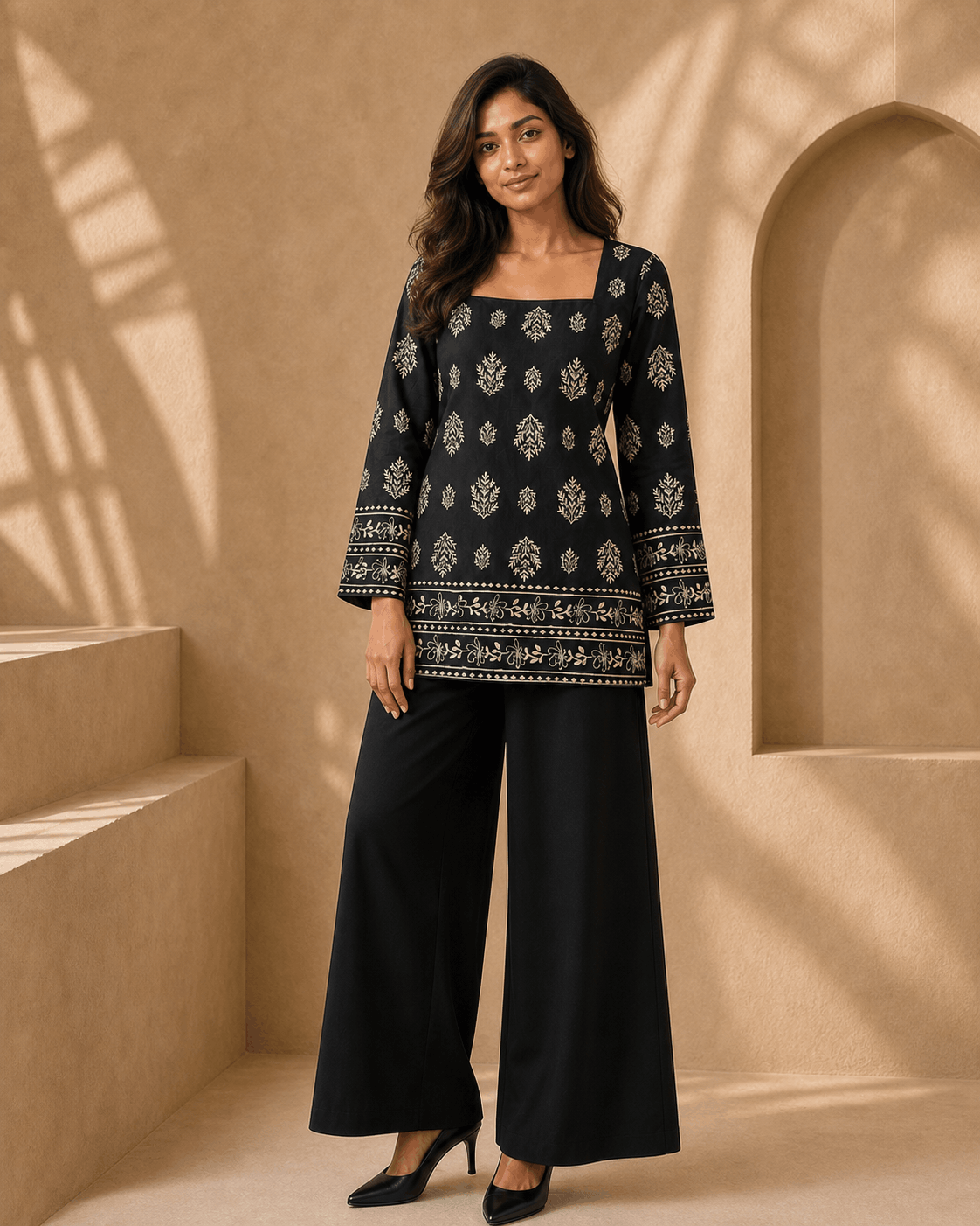Siya – Square Neck Kurti with Mughal Buti Handblock Inspired Print