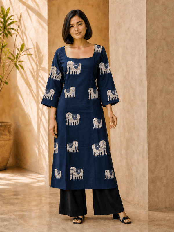 Neelam – Gajraj Print Square Neck Sleeved Kurti