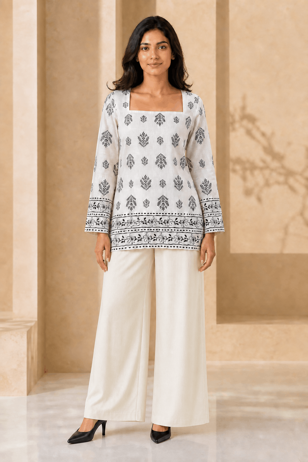 Heer – Square Neck Kurti with Mughal Buti Handblock Inspired Print