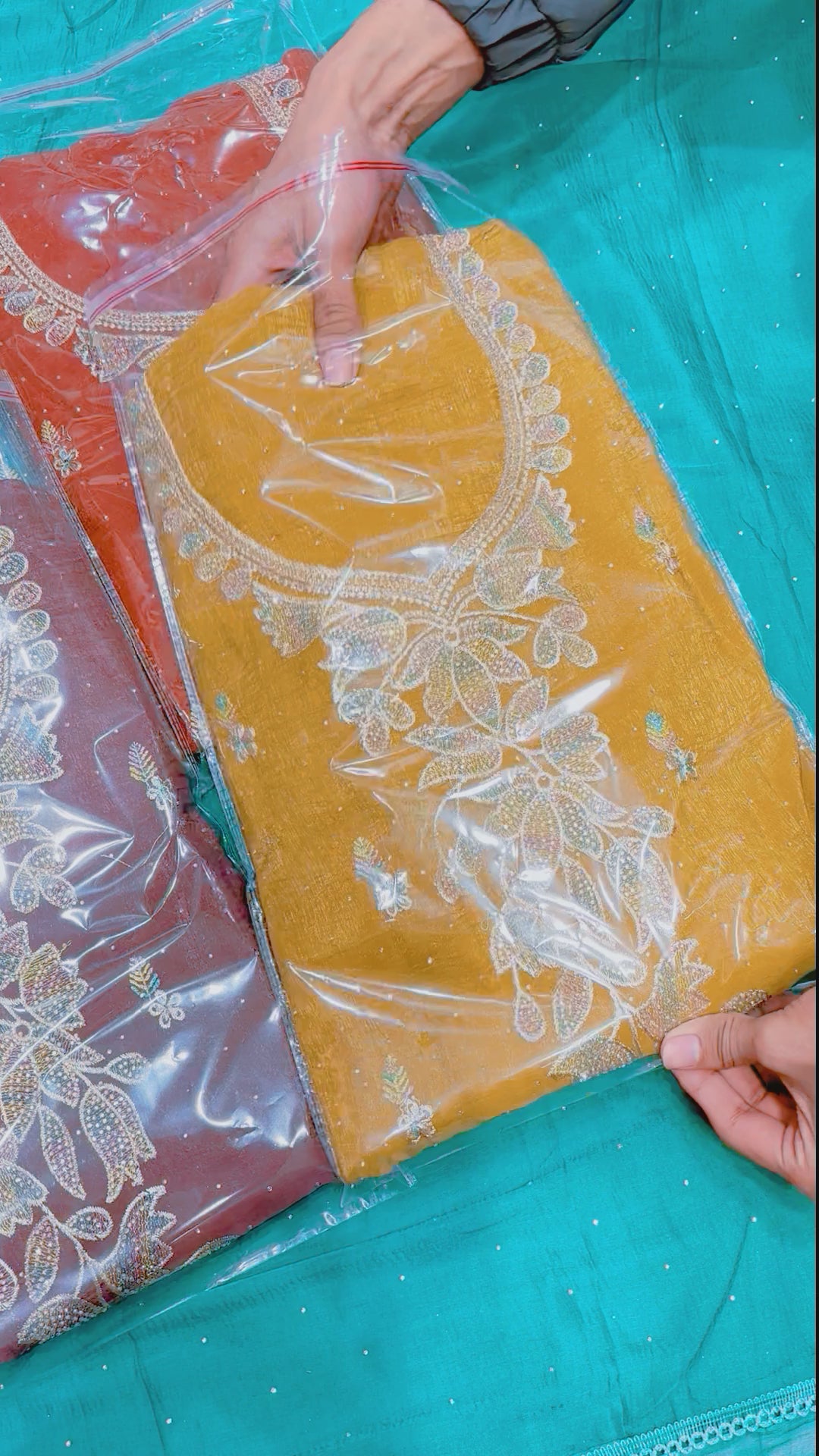 Crunchy Top Unstitched Suit with Santoon Bottom, Chiffon Dupatta and Zari & Zarkan Work