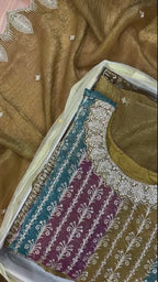 Glint Organza Peplum Top & Sharara Set with Zari & Zarkan Work – Matching Purse