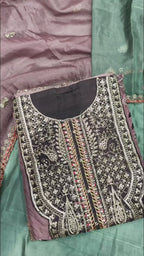 Organza Top Shantoon Bottom Unstitched Suit with Sequin & Zari Work and Worked Dupatta
