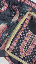 Midnight Bloom Printed Muslin Rayon Suit Set