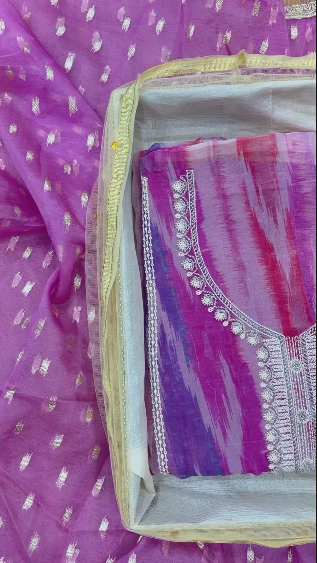 Glass Organza Digital Print Unstitched Suit with Fancy Bead Embroidery