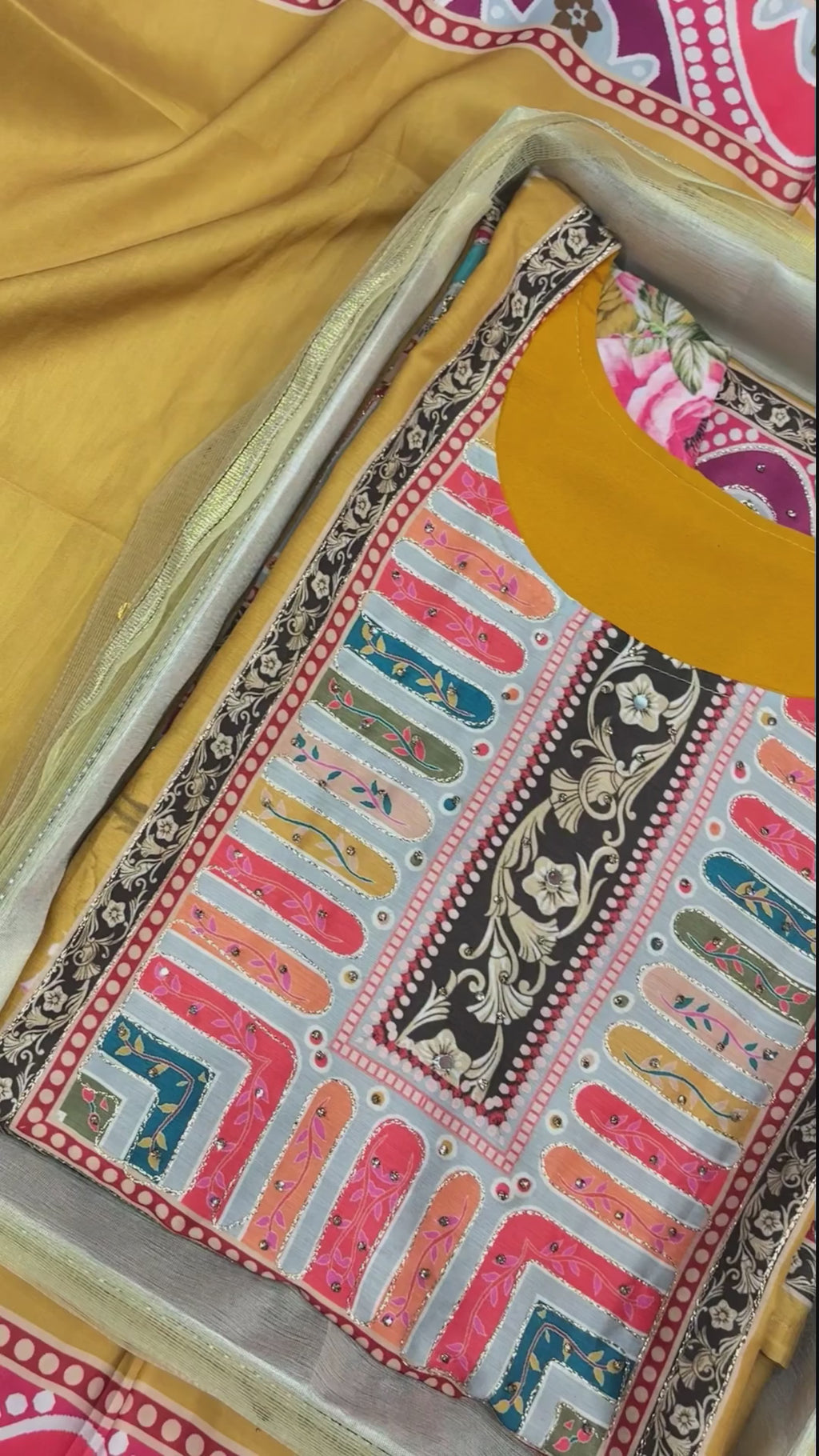 Readymade Muslin Suit with Printed Work & Rayon Pant