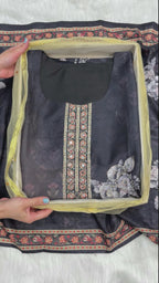 Shadow Black Printed Muslin With Rayon Pant Readymade Suit