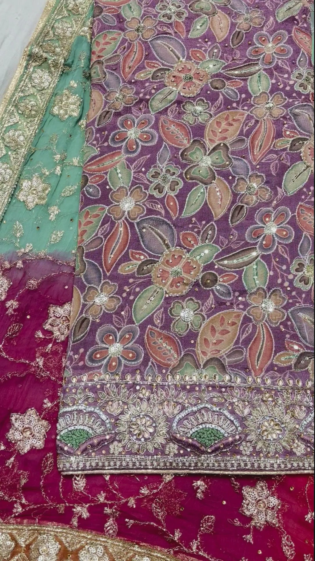 Pure Chinon Printed Unstitched Suit Set with Heavy Zarkan Work