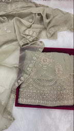 Shimmer Fabric Suit Set with Heavy Embroidered Palazzo & Shimmer Dupatta