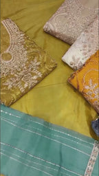Organza Unstitched Suit Set with Zarkan & Thread Embroidery
