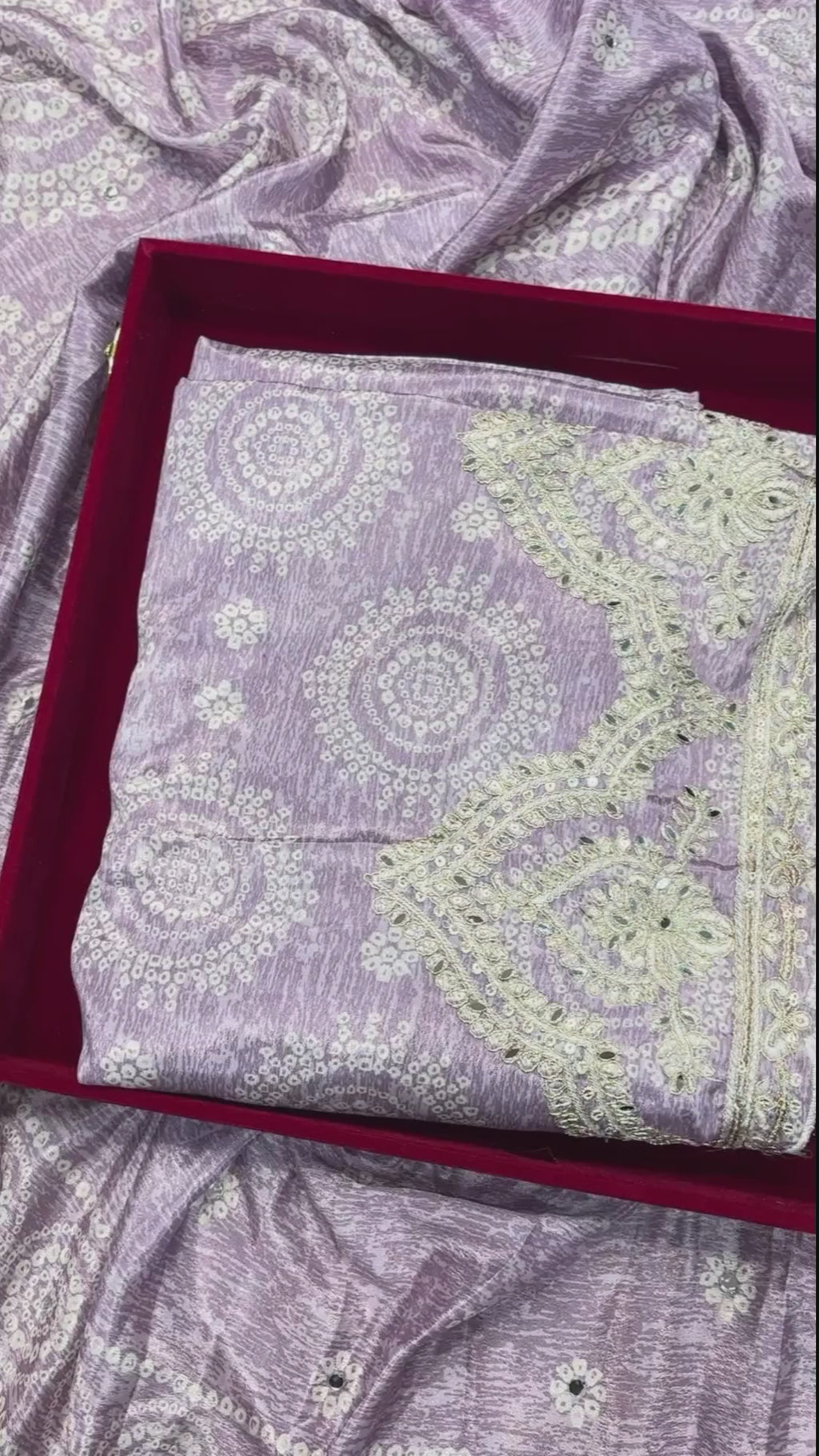 Readymade Suit with Printed Dupatta and Sharara, Gold Thread & Mirror Work in Chinon Fabric